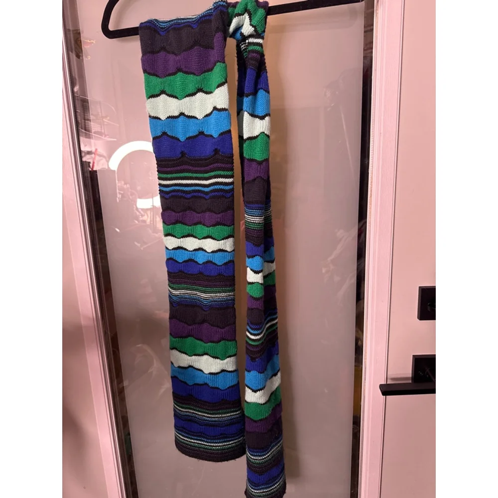 JL by V. Fraas Knit Striped Scarf Multicolor Blue Green Purple